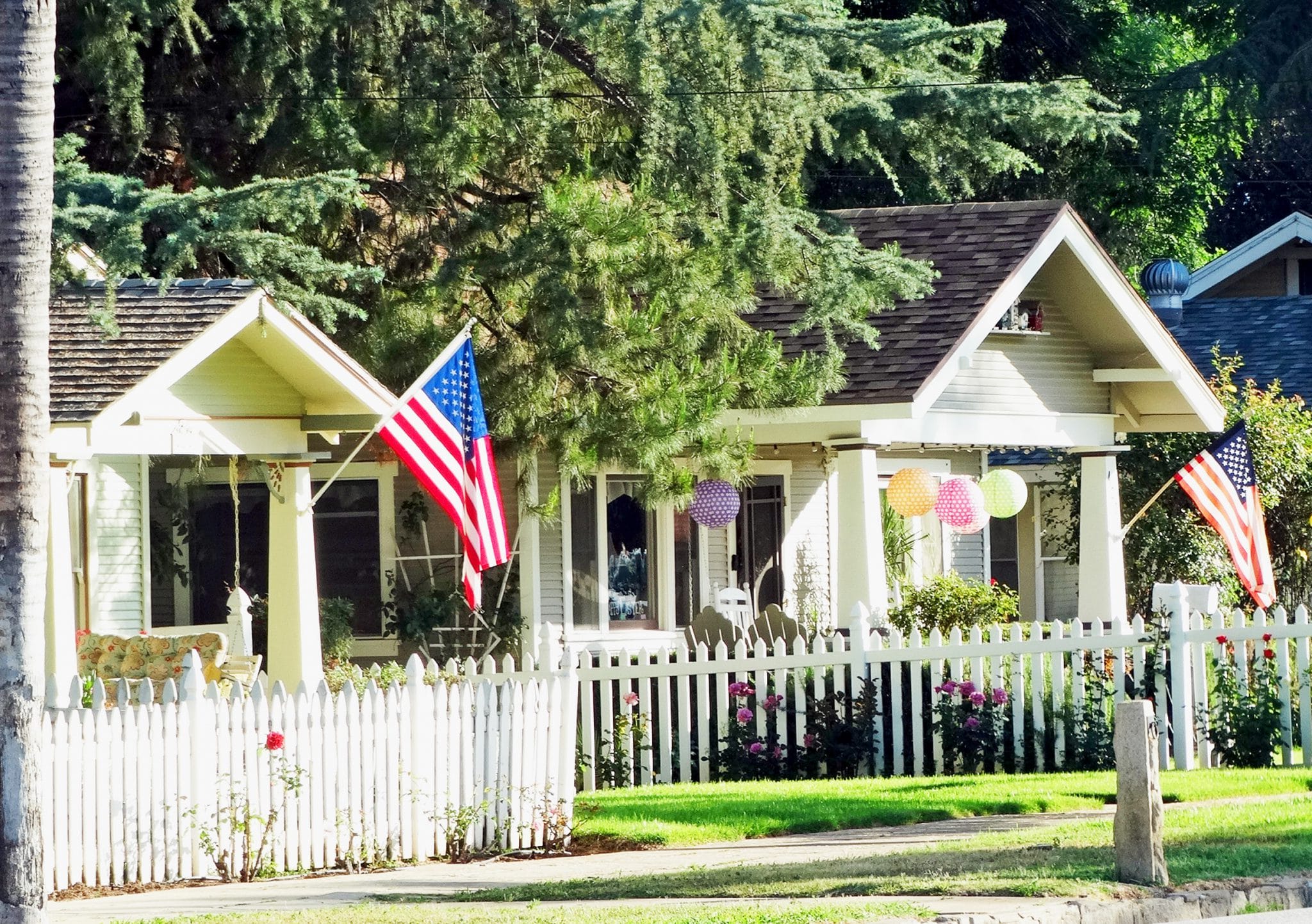 american flag outside house